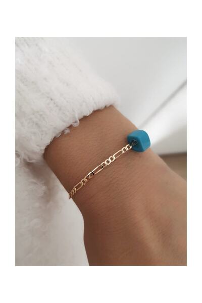 X-Lady Accessories سوار سلسلة حنين ذهبي مطرز باللون الأزرق للنساء