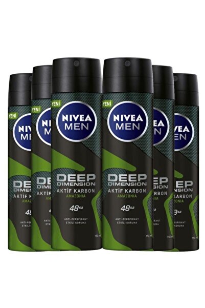 NIVEA Deep Dimension Aktif Karbon Amazonia Erkek Sprey Deodorant 150 ml X 6 A...