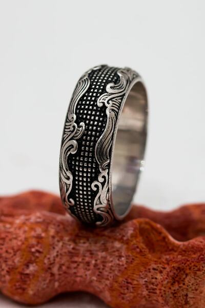 Silver Self Gümüş Alyans Siyah Deniz Dalgası