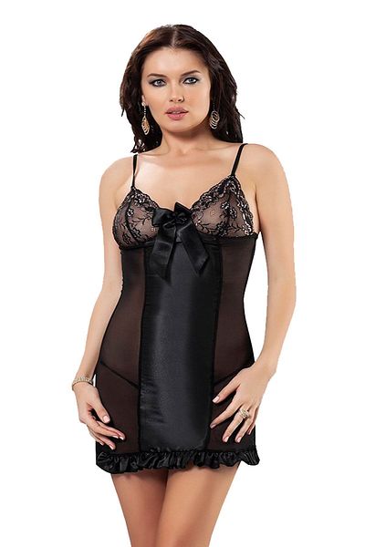 Sistina Black Lace Short Tulle Nightgown 614