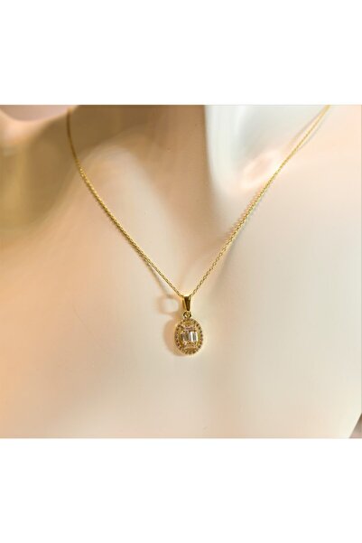 Güler Kuyumculuk Altın Baget Taşlı Kolye Ucu Ve Zinciri