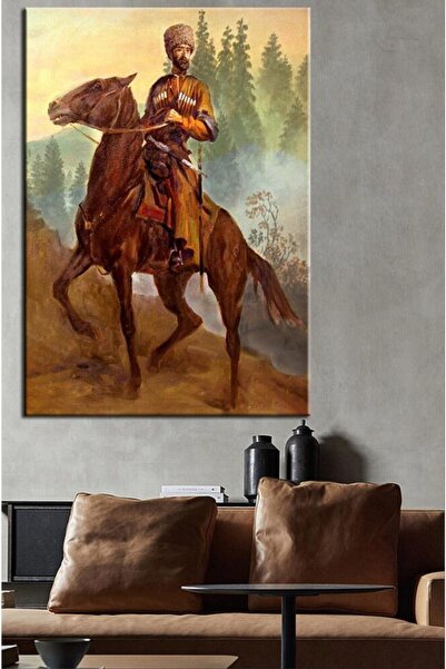 caddeko Forklorik Kafkas Çerkez Atlı Savaşçı Kanvas Tablo 50x70cm