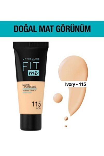 Maybelline New York Mat Fondöten - Fit Me Matte + Poreless Foundation 115 Ivo...