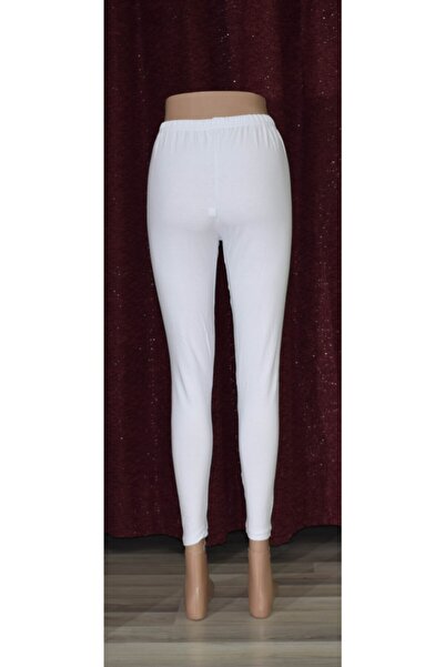 Irmak Women's White Elastic Say De Combed Cotton Leggings