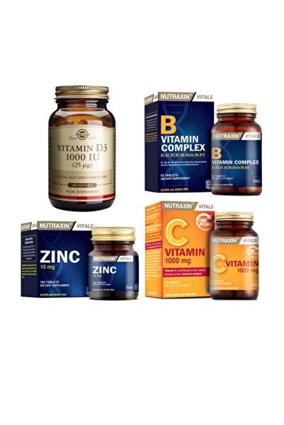Solgar D3 Vitamini 100 Kapsül+nutraxin Çinko 100 Tablet+c Vitamini 30 Tablet+b Vitamin Complex 60 Tablet