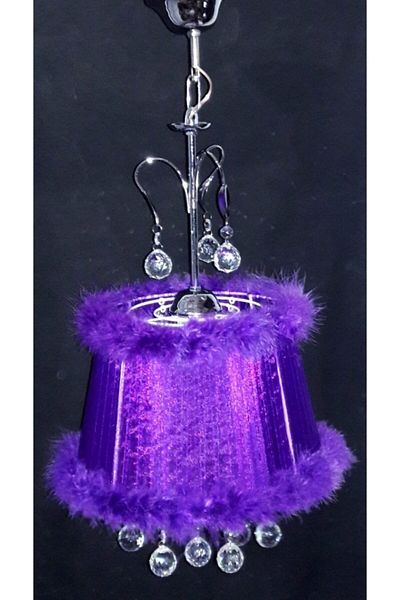 TEKAY AYDINLATMA Purple Feathered Stone Chandelier Bedroom with Metal Chrome Hanger