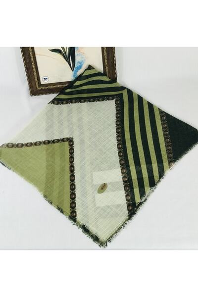 MOM COLLECTİON Kadın Haki Yeşil Flamlı Keten Tülbent
