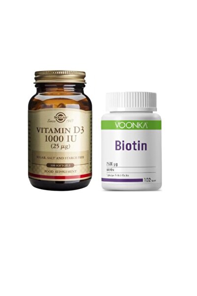 Solgar فيتامين D3 1000 Iu 100 كبسولة ناعمة + فوانكا بيوتين 2500 ماك جرام 102 قرص