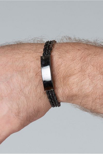 Eva Takı Men's Black Plate Plated Thick Knit Leather Bujiteri Bracelet