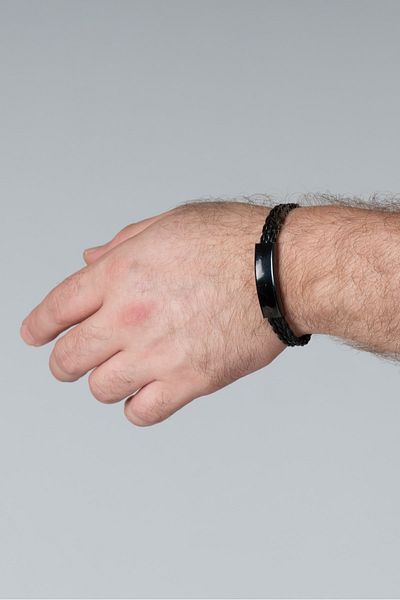 Eva Takı Men's Black Plate Plated Thick Knit Leather Bujiteri Bracelet