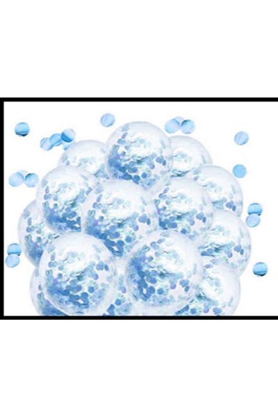 Deniz Party Store Light Blue Confetti Transparent Balloon Set 10 Pieces