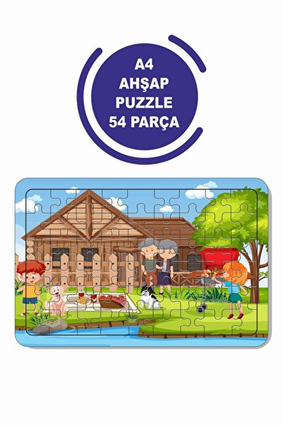 Baskı Atölyesi 54 Parça Ahşap Puzzle Ailemizle Piknik Çocuklar Için