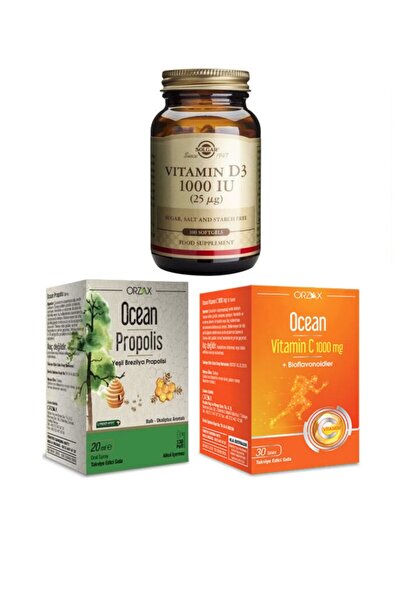 Solgar D3 Vitamini 1000 Iu 100 Kapsül + Ocean Propolis Sprey 20 Ml + C Vitami...