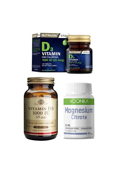 Solgar D3 Vitamini 1000 Iu 100 Kapsül+nutraxin D3 Vitamini 120 Tablet+voonka ...