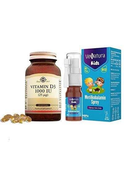 Solgar D3 1000 Iu 100 Tablet+venatura Kids B12 Metilkobalamin Sprey 5 Ml