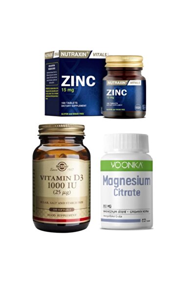 Solgar D3 Vitamini 1000 Iu 100 Kapsül+nutraxin Çinko 15 Mg 100 Tablet+voonka Magnezyum 200 Mg 62 Tablet