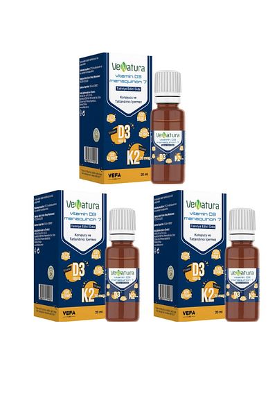 VeNatura Vitamin D3 and K2 - 20 Mcg 20 Ml X3 Drops, 1000 Iu