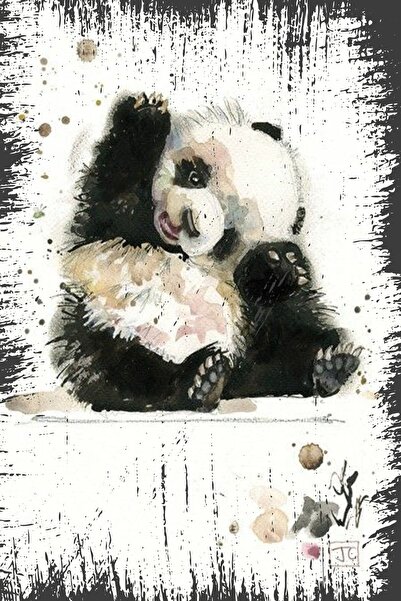 hediyeniburadabul Ρετρό Ξύλινη Αφίσα Τοίχου Panda