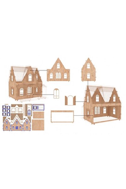Art-I Cadde Çoçuk Ve Yetişkinler Için 64 Parça Boyanabilir 3d Ahşap Ev Puzzle