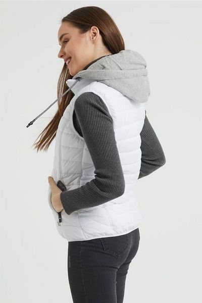 Wise Women's Hooded Combed Cotton Lined Puffer Vest - White