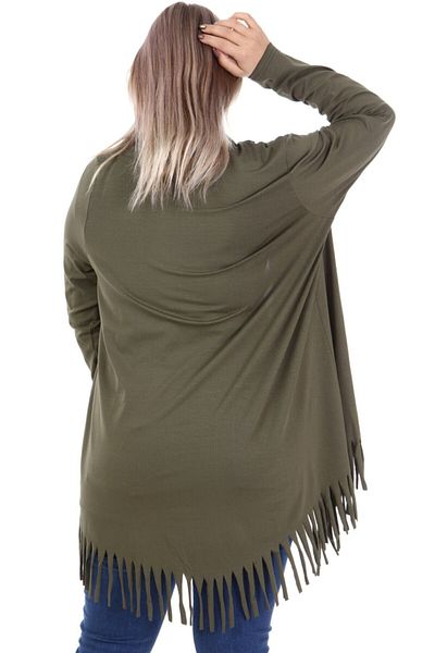 LİKRA Women's Khaki Plus Size Skirt Tasseled Viscose Cardigan