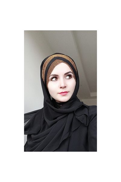 BAV Butik Ayvitrin Women's Ready Shawl Three-Stripes Titi Glitter Black-copper