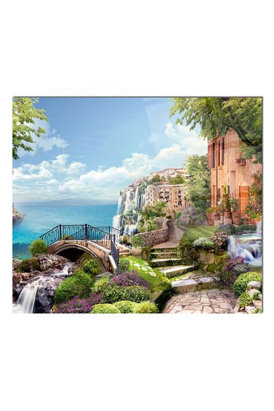 Olinpa 60X52 cm Glass Stove Back Protector Countertop Built-In Back Protector |   Landscape