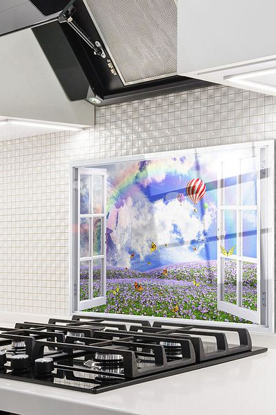 Olinpa 76X49,5 cm Glass Stove Back Protector Countertop Built-In Back Protector |   Window and Balloon