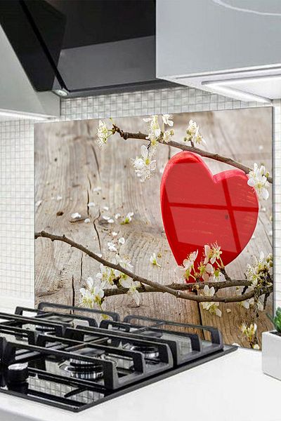 Olinpa 60X52 cm Countertop Built-In - Glass Stove Back Protector |   Heart