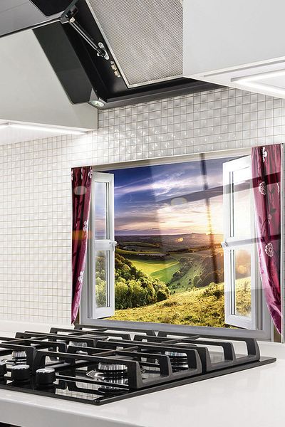 Olinpa 76X49,5 cm Glass Stove Back Protector - Countertop and Built-In Window