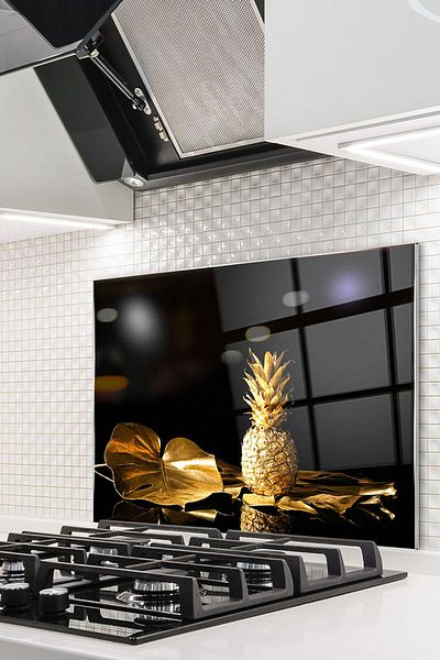 Olinpa 76X49,5 cm Pineapple Patterned Glass Stove Protective Countertop - Built-In Back