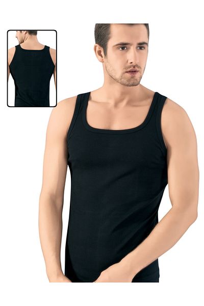 LÜX DRM İÇ Lux Drm Black Square Collar Soft Cotton Men's Undershirt