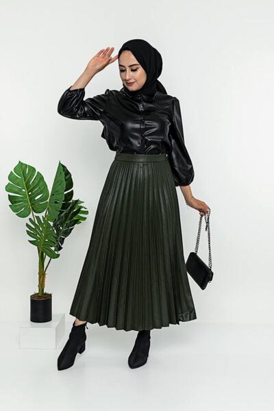 ROVİ Khaki Leather Skirt
