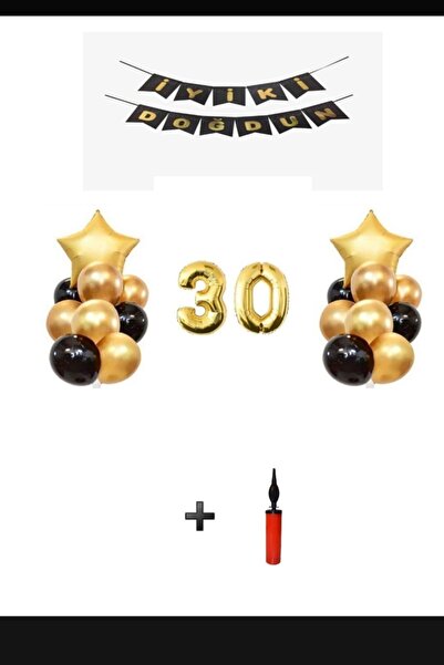 Şeker Adası 30 de ani - Set de petrecere cu baloane din folie de aur + pompă ...