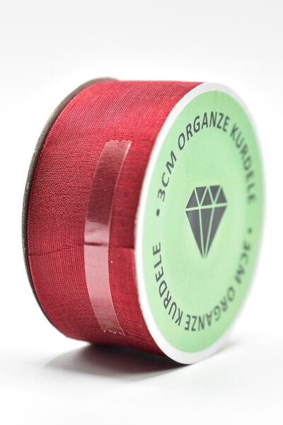 E Elmas شريط أورجانزا أحمر كلاريت (3 سم - 20 متر)
