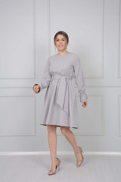 giyimmasalı Crepe Fabric Waist Rubber Dress - Gray