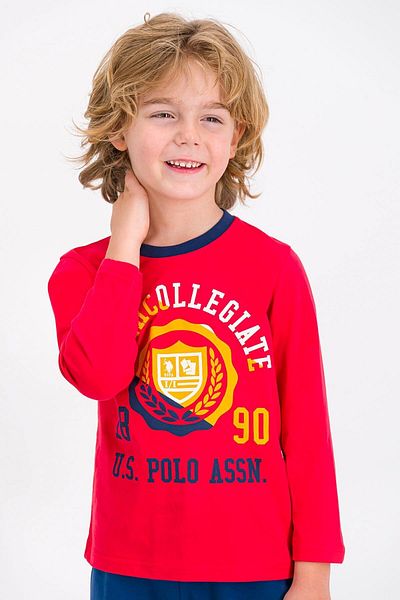 U.S. Polo Assn. Set pijama cu mânecă lungă rosu deschis pentru baieti