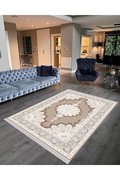 NaRStore Home Decoser 2009 Klasik Desen Bej Kaymaz Pamuk Tabanlı Yıkanabilir ...