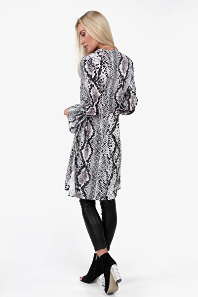 fasardi Kadın Gri  Yanları Yırtmaçlı Gömlek Elbise 1989