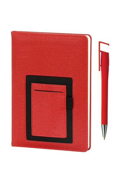 SEDEF SİLVER 13 X 21 Kangaroo Pocket Thermo Leather Undated Agenda Notebook Pen Set with Phone Holder