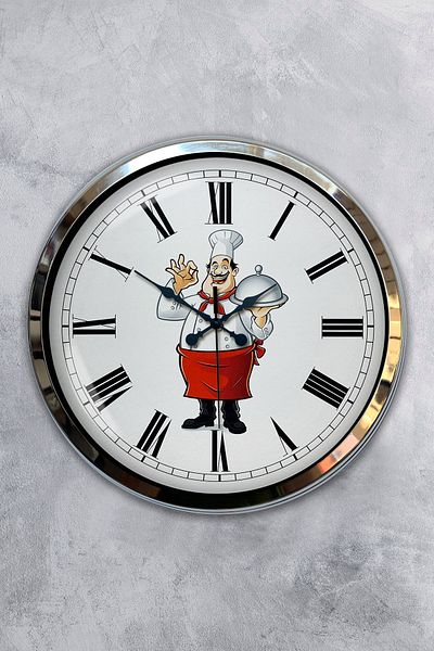 Kasva Concept Ρολόι τοίχου κουζίνας 40 εκ. Χρώμιο Μεταλλικό Cook