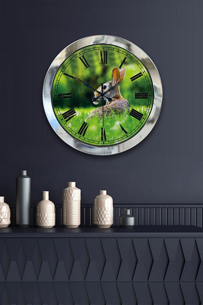 Kasva Concept Gift 36 cm Chrome Metal Rabbit Wall Clock