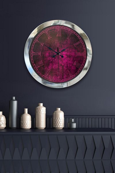 Kasva Concept Gift 36 cm Chrome Metal Purple Wall Clock