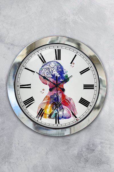 Kasva Concept Gift 36 cm Chrome Metal Human Wall Clock