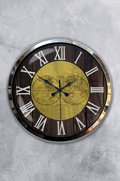 Kasva Concept Δώρο ρολόι τοίχου 40 εκ. Χρώμιο Μεταλλικό Παγκόσμιο Χάρτη
