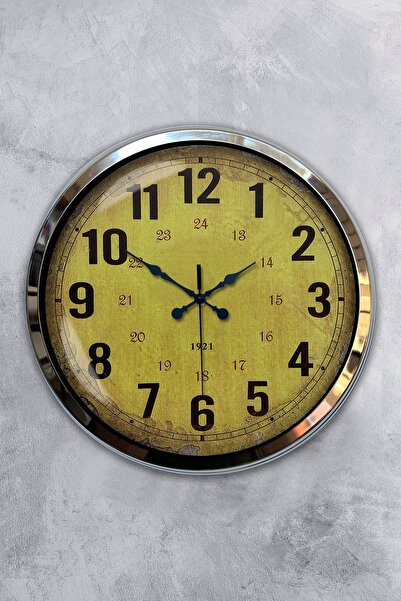 Platin Saat هدية ساعة حائط معدنية باللون الأصفر مقاس 40 سم من الكروم