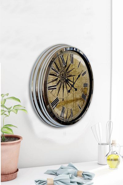 Kasva Concept Gift 40 cm Chrome Metal Maps Wall Clock