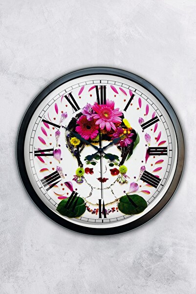 AİB STORE ساعة حائط على شكل زهور معدنية سوداء مقاس 40 سم