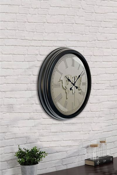Kasva Concept 40 cm Black Metal White Map Wall Clock