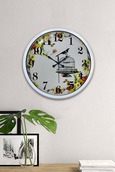 Kasva Concept Gift 40 cm White Metal Bird Wall Clock